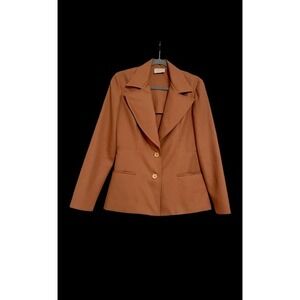 VTG VIVO SUSAN THOMAS‎ BROWN POLYESTER 1970 BLAZER BUTTON FRONT